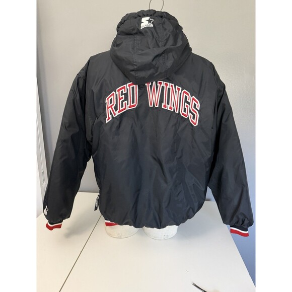 Vintage 90s Starter Detroit Red Wings Pullover Puffer Jacket Black 1/4 Zip Sz L - Picture 3 of 9
